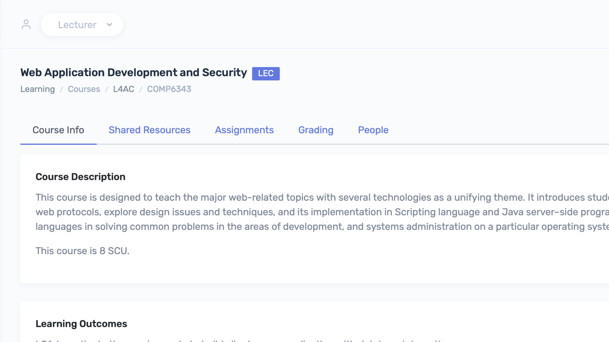 Screenshot of Learning Management System