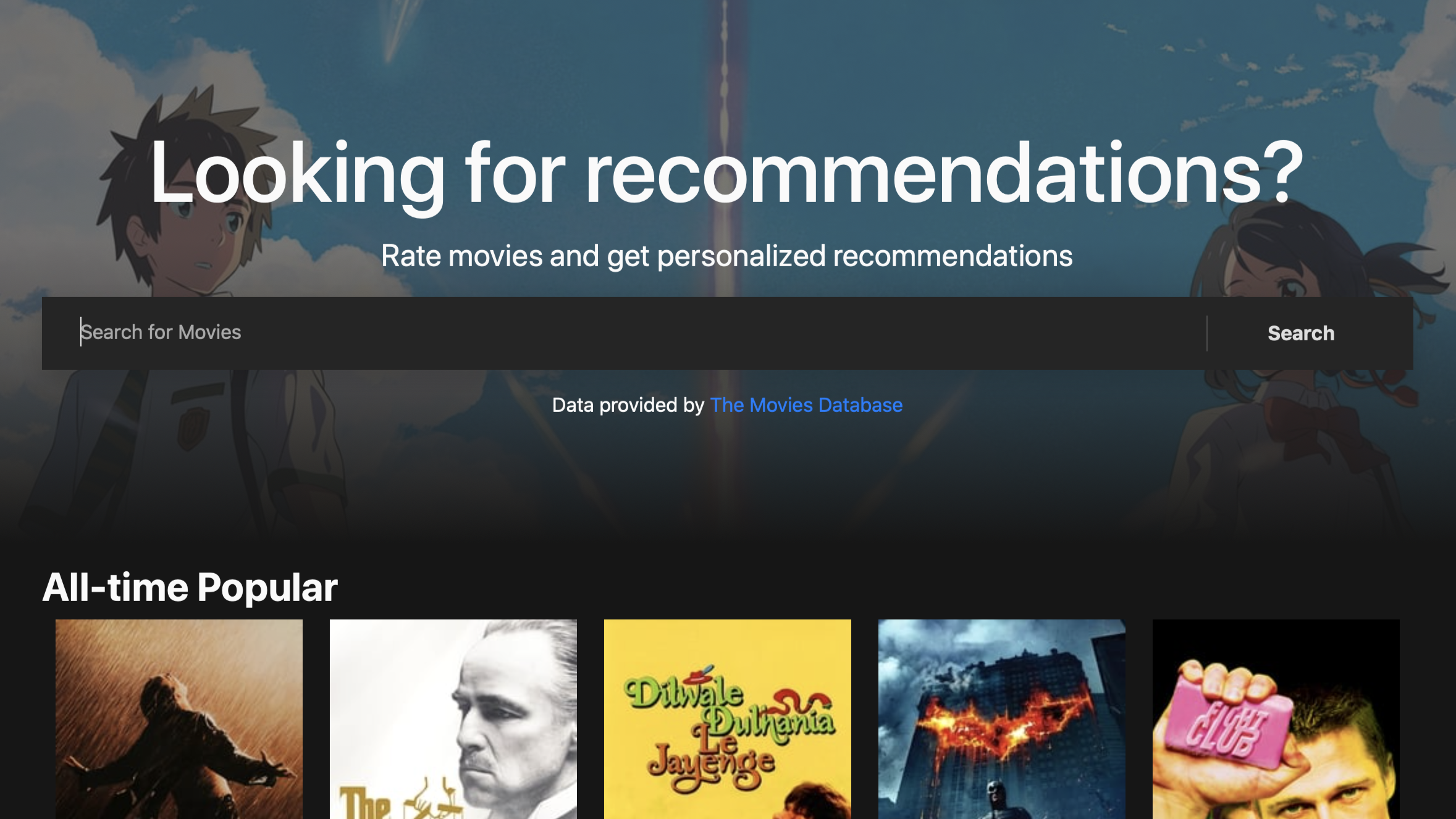 Screenshot of Movie Recommendation System